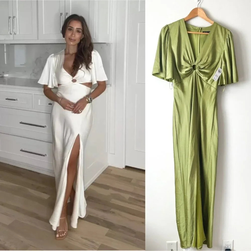 Abercrombie & Fitch Cream and Olive Maxi Dress